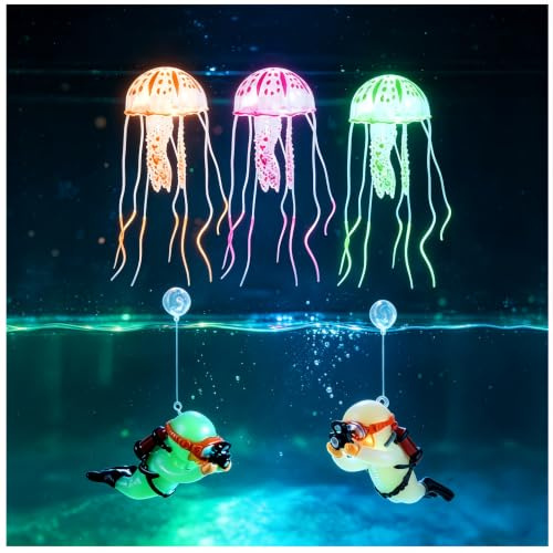 5 Stück Aquarium Dekoration, Aquarium Dekorationen Taucher,Aquarium Dekoration Künstliche Quallen, Aquarium Ornament Arten Fische Spielzeug Zubehör Deko Landschaftszubehör für Aquarium und Aquarien