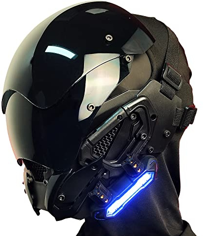 Marikito Punk Maske mit LED Lichtern, Cyber Helm, Mechanische Polizeimaske, LED Licht Mask, USB-Aufladung, Die Maske ist für Erwachsene geeignet