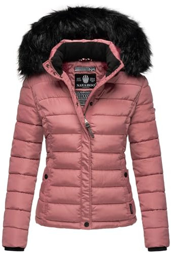 Navahoo Damen Winter Steppjacke Jacke mit abnehmbarem Fellkragen B355 [B355-Miamor-Dark-Rose-Gr.S]