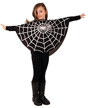 PartyXPeople Spinne Poncho Kinderkostüm Spider Web Spinnennetz Verkleidung Kostüm schwarz-silber 12702-128