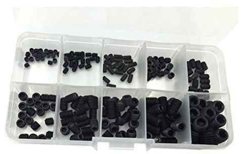 Duendhd 200 Stück M3 M6 M8 Innensechskant-Gewindestifte Set Sortiment Kit (schwarze Stahllegierung)