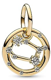 Pandora Moments Colgante con diseño del signo Géminis del Zodíaco chapado en oro de 14 quilates con circonitas cúbicas transparentes