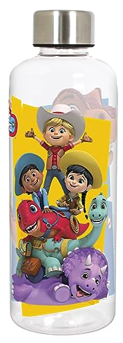 P:os 35127 - Dino Ranch Trinkflasche für Kinder, Wasserflasche mit Edelstahldeckel, ca. 500 ml Fassungsvermögen, auslaufsicher, für Schule, Sport und Freizeit