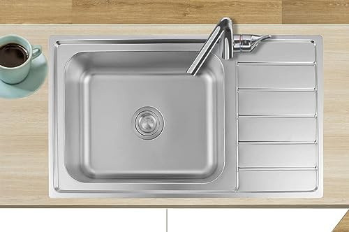 Omeere Fregadero de acero inoxidable 304 18/8 0,8 mm,Fregadero empotrado 1 seno 86 x 50 x 18cm,Fregadero de cocina, pequeña,rectangular (Escurridor a la derecha)