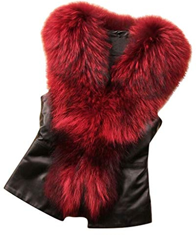 Damen Weste Winter Faux Pelz Weste Fellweste ÄRmellose Lang Jacke Mantel Mode PU Leder Pelzmantel Herbst Winter V-Ausschnitt Faux Fur Kunstfell Jacke mit Pelzkragen Outwear