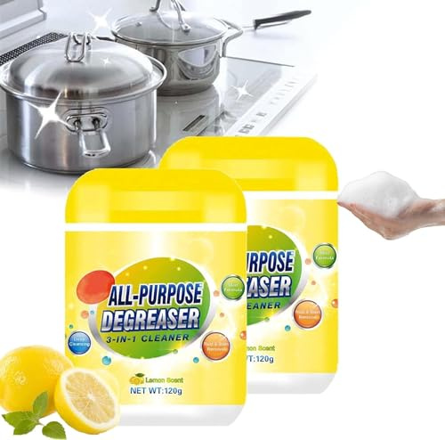 Sgrassatore multiuso per una pulizia intensa, potente sgrassatore da cucina 3 in 1, polvere detergente multiuso per cappe, controsoffitti, forni, pentole, grill, lavello ed elettrodomestici (2 pezzi)