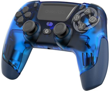 Oniverse Manette PS4 PS3 PC ANDROID iOS, sans fil, Sortie Casque Stéréo, Vibrations réglables, Pavé tactile, boutons macro, mode Turbo, Wake up, Gyroscope 6 axes, Revolt (Neptune Blue/Bleu)