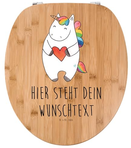Mr. & Mrs. Panda Personalisierter WC Sitz Motiv Einhorn Herz - Personalisierte Geschenke, Freundin, Toilettensitz, Klodeckel, Einhörner, Klobrille, Lustig, Unicorn, WC-Sitz, Toilettendeckel, WC-Deckel