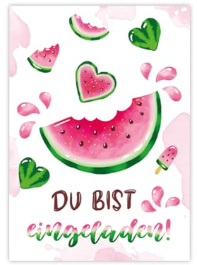 Minkocards 12 Einladungskarten zum Kindergeburtstag Wassermelone Mädchen Einladung Mädchengeburtstag Geburtstagseinladungen