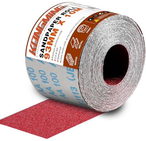 KONGMING Sandpaper Roll 10m x 93mm Grit 100 Aluminium Oxide Abrasive for Sanding Wood Paint Plaster Filler Metal