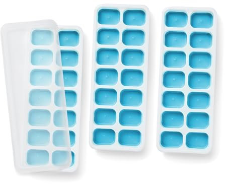 MantraRaj 3pk Silicone Ice Cube Trays with Non-Spill Lids, Easy to Remove Tray, LFGB Certified BPA Free, Flexible Silicone Ice Cube Moulds, Parties, Drinks, Cocktails & Frozen Liquids(3pk,Blue,Green)