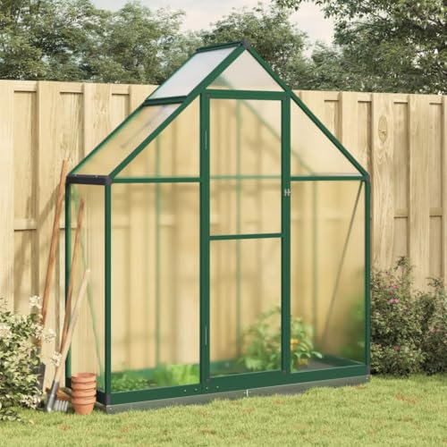 Faroom Aluminium Gewächshaus für den Garten 169 x 58 x 202 cm mit Fundamentrahmen, Gewächshaus Glas, Treibhaus, Tomatenhaus, Frühbeet, Pflanzenhaus Grün und transparent