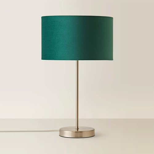 ValueLights | Modern Single Stem Brushed Chrome Table Lamp with a Forest Green Velvet Drum Shade | Table Lamps, Home Décor & Improvement Essential