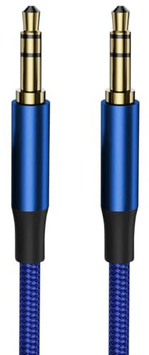 Aux Cable 3.5mm Male Jack to Jack Audio Cable, Nylon Braided Headphone Cord for Car, MP3 Player, Smartphone, Home Stereos, Laptop and More (Blue)