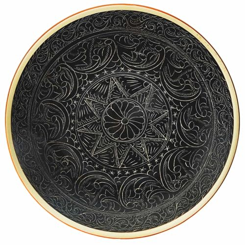 4BIG.fun Rishtan Lagan Ø34 cm Braun Orientalischer Ljagan Ляган Keramik Plate Handarbeit Servierplatte Glasur Teller Usbekisch Handgemalt Hand-Painted Handgefertigt Earthenware