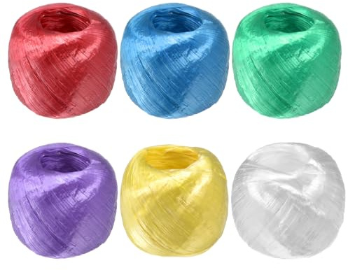 M METERXITY 1-Set Polyester Nylon Plastic Rope Twine, 4cm Width 110M Length Household Bundled Plastic Ropes Roll for Crafting/Gardening/Packing/Carrying [360FT/4330IN, 6 Colors in]