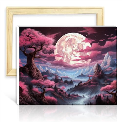 LiHEQING Ölgemälde „Ein wunderschöner rosa Wald“, Kunsthandwerk für Erwachsene mit 3 Pinseln und Acrylfarben, Kunstwerk für Erwachsene, Malen ohne Rahmen (30 x 40 cm)