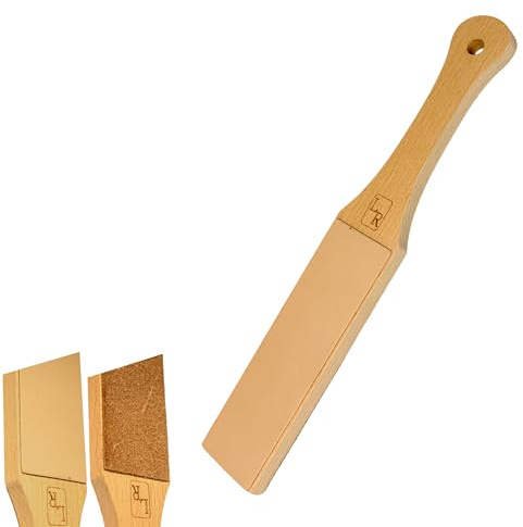 LavaRose Cuir de vachette véritable double face avec composé de polissage vert de 50 g, base en bois de hêtre, finition tranchante comme un rasoir pour couteaux, burins, outils de sculpture sur bois