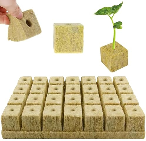 HEOUCH 28 Stück Steinwolle Würfel, 4 * 4 * 4cm Steinwolle Anzucht, Steinwolle Anzuchtwürfel, Bodenlos Hydrokultur Anzuchtmatte, Geeignet für Hydroponische Transplantation im Bodenlosen Anbau