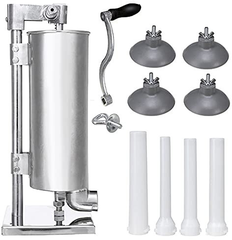 4 L Poussoir à Saucisses, en Aluminium Inoxydable Machine à Saucisses Professionnelle Manuel Poussoir à Viande avec 4 Tubes Idéal pour Maison ou Restaurant-Verticale-4L
