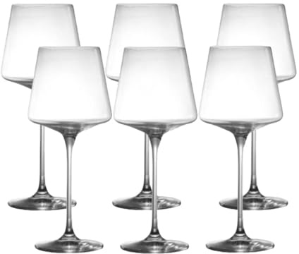 6 bicchieri da vino rosso in cristallo soffiato a mano, da 510 g, a stelo lungo, in vetro trasparente per degustazione di vino rosso e bianco, matrimoni, feste,