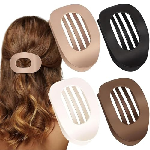 VivaSmile 4 PCS Flat Hair Clips for Women, Curved Design Duckbill Hair Clips for Lying, Driving - Matte Strong Hold Hair Claw Clips for Thin, Thick Hair, Hair Accessories for Women and Girls (Neutral)
