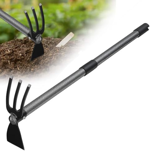 Zappa da giardino, 76 cm, 2 in 1, strumento da giardino a 3 denti con manico lungo regolabile, attrezzi da giardino multifunzionali, per giardinaggio, diserbo, piante, allentare il terreno