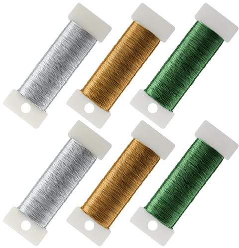 Alambre para manualidades (6 unidades, 0,35 mm x 50 m, alambre para joyas de hierro galvanizado, no se rompe fácilmente ni se oxida, alambre de flores para floristería, bisutería, manualidades (plata+