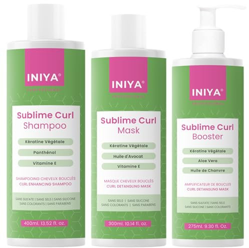 Shampooing Cheveux Bouclés, Masque & Amplificateur de Boucles Sans Sulfate ni Silicone | Iniya Sublime Curl Kit | Shampooing Curl & Soins Curl Cheveux Bouclés & Crépus | Marque Française