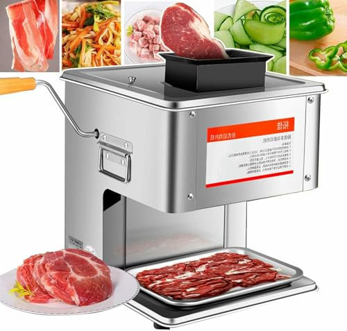 Affettatrice per carne commerciale da 850 W, affettatrice elettrica per alimenti da 2,5 mm a 15 mm, 330 libbre/ora, affettatrice per carne surgelata, kit di cottura per hot pot Shabu Shabu, 3,5 mm
