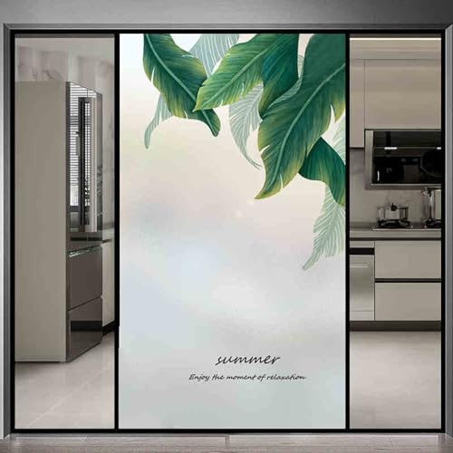 Fensterfolie Blickdicht 45X120CM Grüne Pflanzen Fensterfolie Sichtschutz von Aussen,Sichtschutzfolie Fenster Anti-Uv,Selbstklebend Statische Folie, Dekofolie für Wohnzimmer Küche Büro