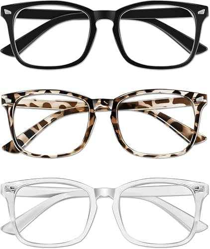 GINGER TECH 3 PCS Blue Light Blocking Glasses, Anti Eyestrain & UV Glare Glasses for Women Men, Computer Screen Filter Anti Headache Gaming Glasses Non-Prescription Lens