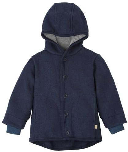 Disana WALK-JACKE Baby & Kinder - 100% Bio-Merino, Wollwalk – atmungsaktiv & natürliche Wärme - unisex Gr. 74 –140 - nachhaltig & fair – mit Kapuze & Bündchen - made in Germany | Indigo Gr. 86-92