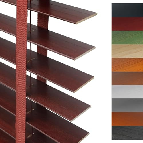 Persianas Venecianas De Madera Maciza Natural, Blackout Impermeables, 5cm Lamas Horizontales, Cortinas de privacidad filtrantes de luz, 60cm 75cm 90cm 100cm 120cm 130cm 150cm(Rojo)