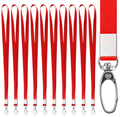 Zykra 10 Stück Schlüsselband mit Karabiner Rot, Schlüsselband mit Karabiner | Lanyard mit Swivel Schließe 1x46 cm, Bulk Lanyards für Hals, Büro Abzeichen Lanyards für Ausweis, USB, Schlüssel, Pendrive