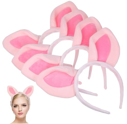 IWOWHERO 4 Stück-pack Elastische Haarreifen mit Rosa Schweineohren Niedliches Cartoon Design Weiches Stoffmaterial für Cosplay und Gesichtspflege bei Halloween Partys