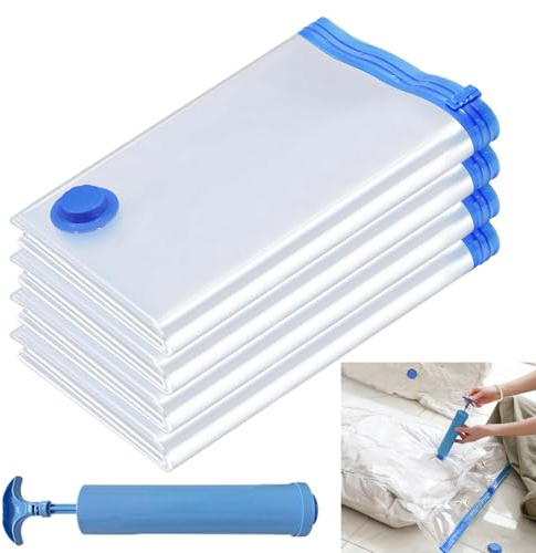 VLYX Vakuum-Aufbewahrungsbeutel Extra Groß (130x100cm) mit Handpumpe für Kleidung, Bettdecken, Bettzeug - Platzersparnis von 80% - 4er-Pack