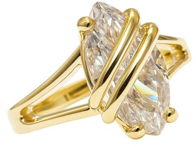 Bague Femme Plaqué Or 18 Carats – Oxyde de Zirconium Taille Marquise | Bague Élégante Dorée, Bijou Brillant Chic, Idée Cadeau pour Femme, Anniversaire ou Fiançailles