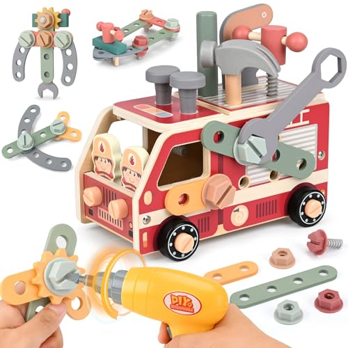 Vanplay Giochi Bambini 3 Anni Cassetta Attrezzi Bambini Giochi in Legno, Attrezzi Giocattolo Bambini 47Pezzi, Montessori Educativi Regalo 3 4 5 Anni