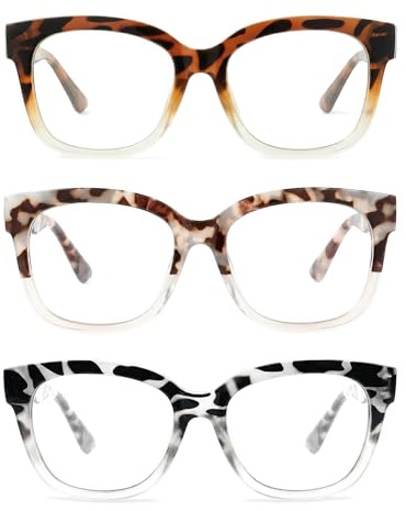 JM 3er-Pack übergroße Quadratische Lesebrille, Brille Blaulichtfilter Damen Computerleser