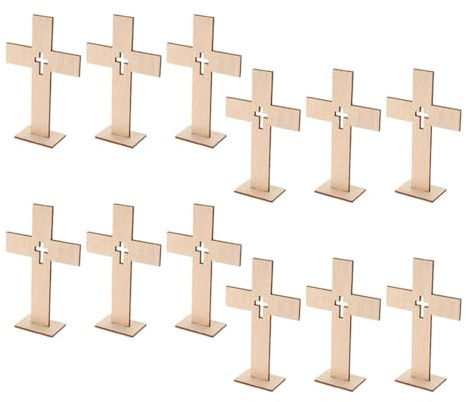 WOONEKY 18 Piezas Cruz de madera para bautismo. decoraciones de bautizo Cruz Católica decoraciones cristianas Beige