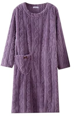 Fluffiga morgonrockar för kvinnor varm och mysig plysch fleece nattlinne för kvinnor Storbritannien långärmad husklänning långärmad nattlinne med fickor luddiga morgonrockar plusstorlek vinter badrock