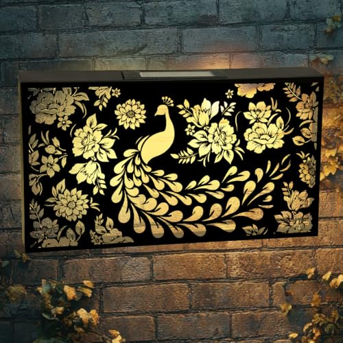 Betley Butterfly Solar Wall Panel Peacock Design, Garden Light Wall Art Decoration, Metal Floral Outdoor Eco Lighting LED Hanging Ornament, 25cm x 48cm