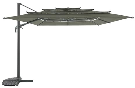 Hespéride - Parasol Déporté Rectangulaire Melhia Vert Laurier - 4 x 3 m - Aluminium Anti Rouille, Rotatif 360°, Inclinable - Pour Jardin, Terrasse