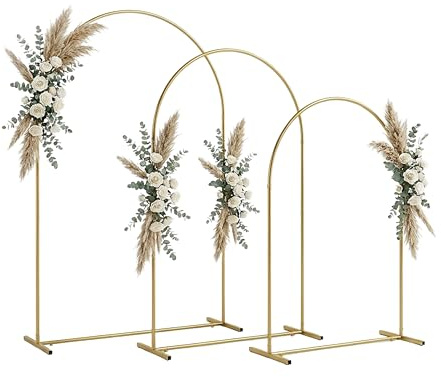 Relaxdays Arco in Metallo per Palloncini, Set 3 Pezzi, Matrimonio e Festa, 216x129x45 cm, Oro