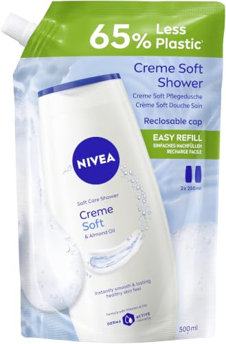 NIVEA Gel de ducha crema suave para el cuidado de la piel, con pH neutro para la piel, con vitaminas y aceites valiosos, crema de ducha en paquete de recarga resellable (500 ml)