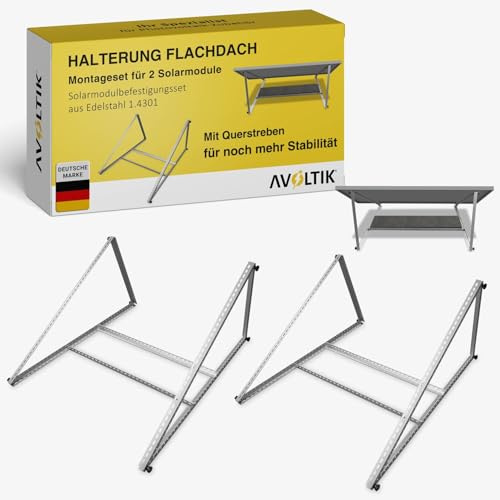 Avoltik Balkonkraftwerk Halterung 2er Set [0% MwSt.] - Solarpanel Halterung Flachdach [0-90° verstellbar] Solarmodul Halterung Flachdach - Ideal für Dach, Boden & freistehend - 114 cm - Alu 6005-T5