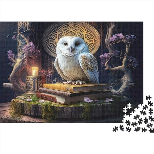 Weisse Eule 1000 Teile Puzzle Papier für Erwachsene Zauberbuch Geheimnisvoller Wald Entspannung Konzentration Familienspiel Deko Geschenk 38x26cm/1000pcs