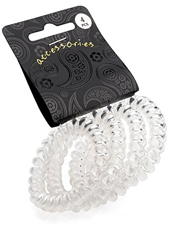 Set of 4 Clear Telephone Cord Coil Twist Hair Elastics Bobbles Bands