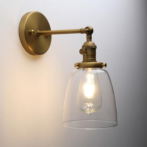 Pathson Applique Murale Intérieure, Vintage Verre Cloche Abat-jour Lampe Murale pour Salle de bain, Cuisine, Salon